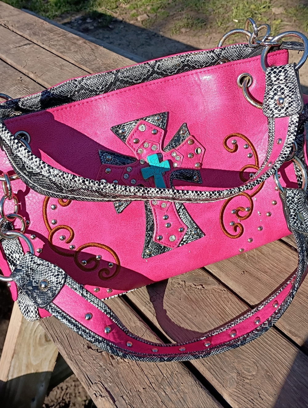 Pink Cross Accent Shoulder Bag - Unbranded